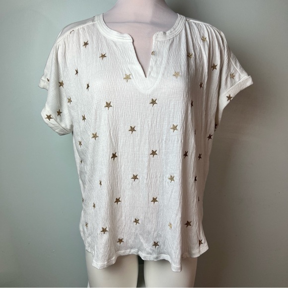 Lane Bryant Tops - Lane Bryant Ivory Blouse with Bronze Star Details Patriotic Size 14/16